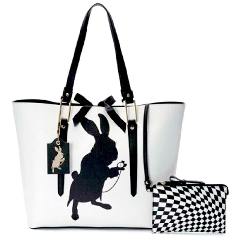 White and Black Rabbit Tote Bag with Wristlet